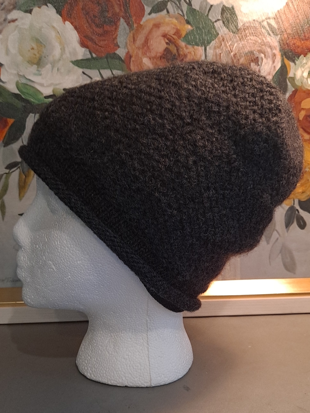Nirvanna Designs Wool Dark Gray Pebbled Knit Slouchy Beanie Hat Winter Warmth